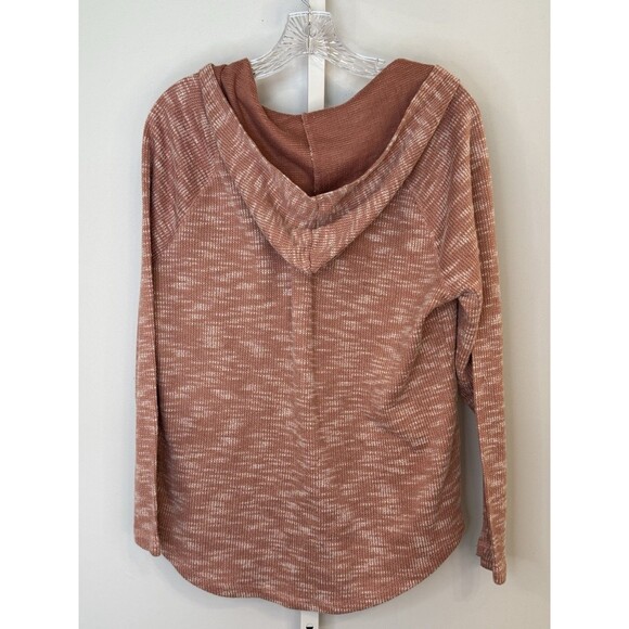 Inspired Hearts Women’s 1X Hoodie Top Pink Lace-Up Neck Waffle Knit Long Sleeve - Picture 2 of 10